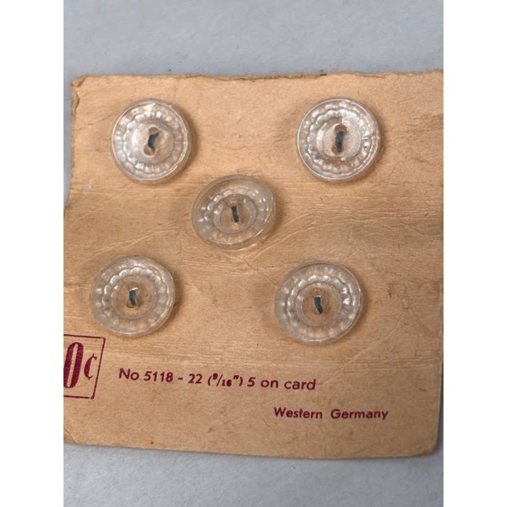 Vintage Western Germany Clear Scalloped Buttons Set of 5 No 5118-22 9/16 Inch